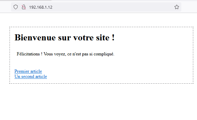 Connexion à l'IP du serveur depuis une autre machine du réseau local.